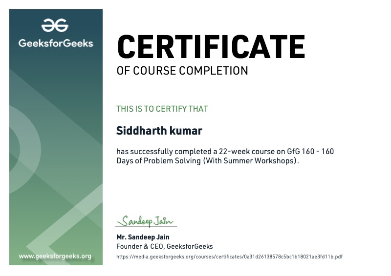 GFG 160 Days certificate thumbnail